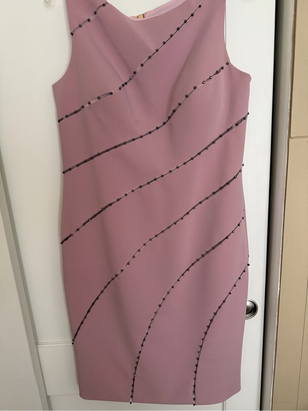 Sleeveless Dusty Rose Beaded Sheath Dress